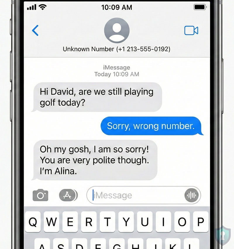 A typical "wrong number" text used to initiate the scam.