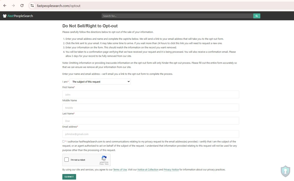 The official removal form. You must enter an email to receive the verification link.